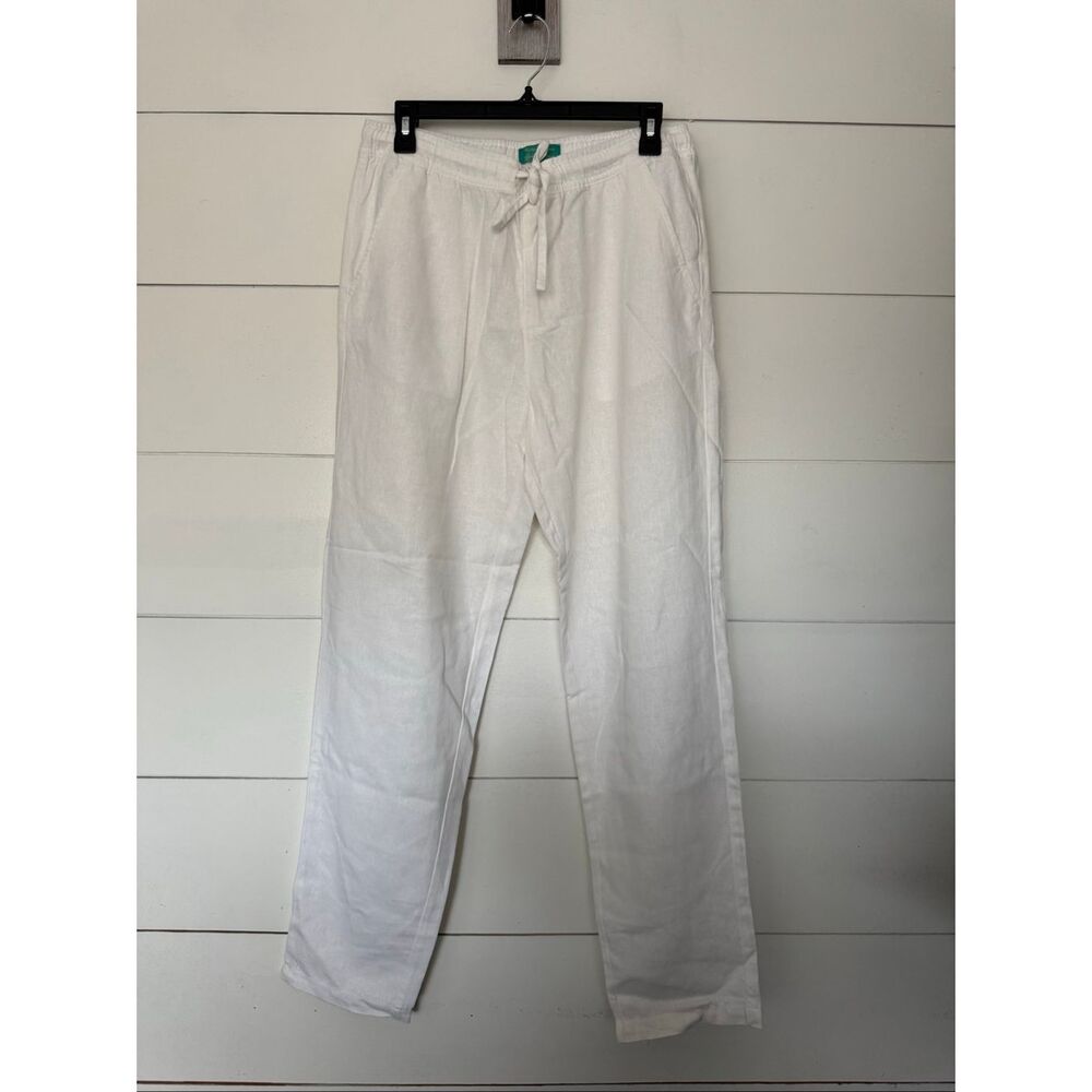Antica Sartoria Women’s Medium White Linen Wide Leg Pull on Pants Drawstring